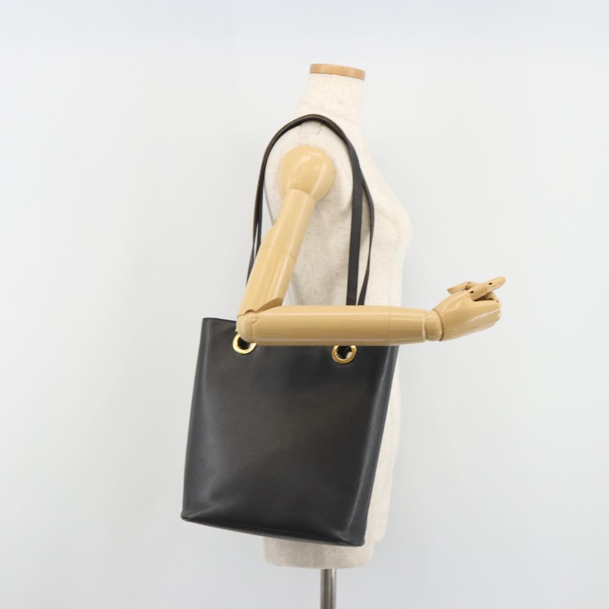 Salvatore Ferragamo Gancini Tote Bag Leather Black Gold Auth 187416