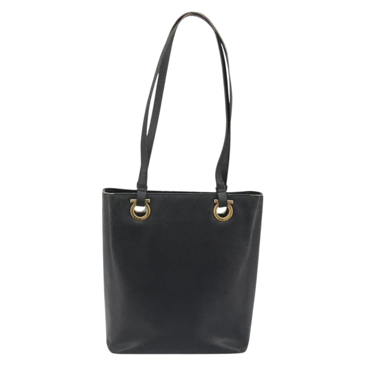 Salvatore Ferragamo Gancini Tote Bag Leather Black Gold Auth 187416