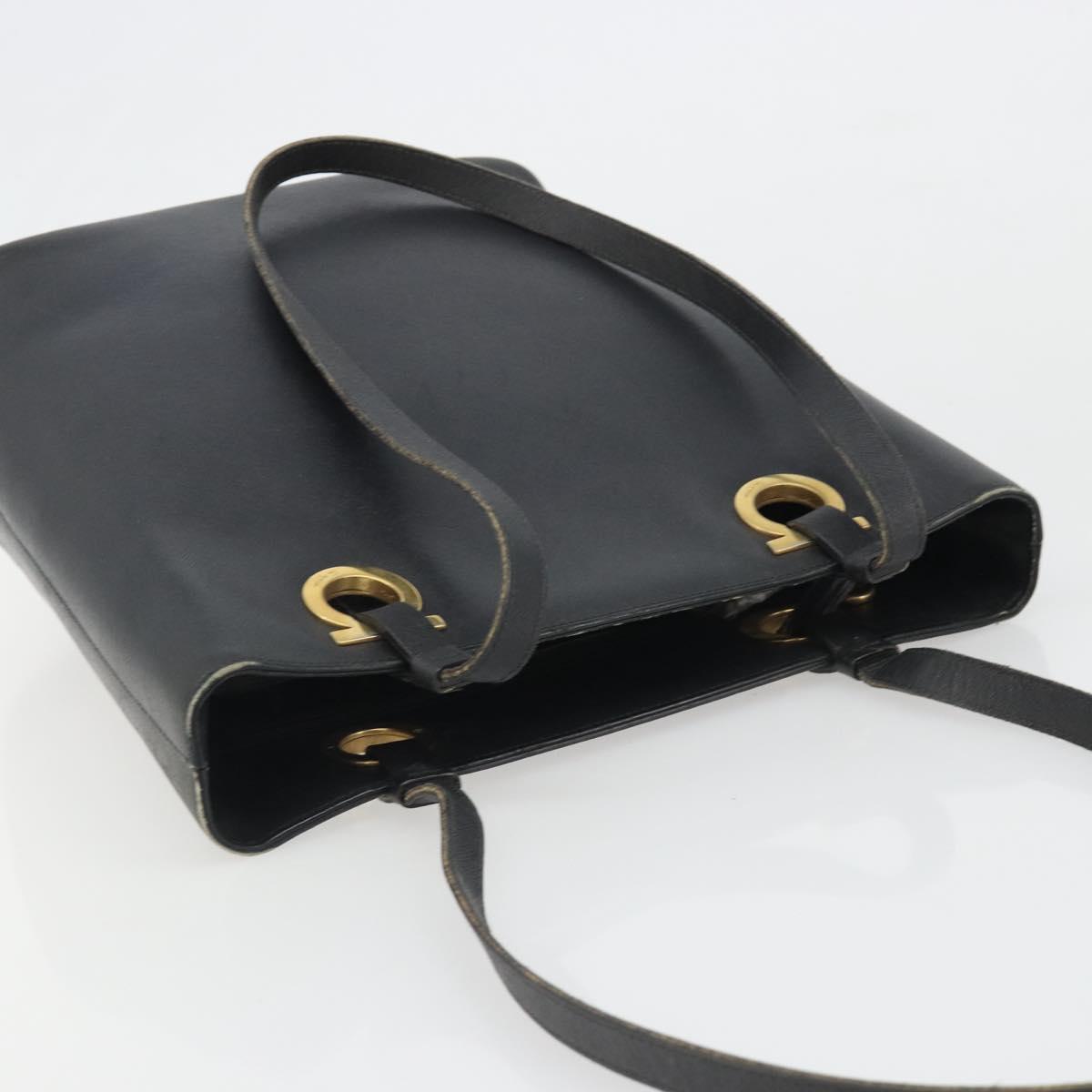 Salvatore Ferragamo Gancini Tote Bag Leather Black Gold Auth 187416