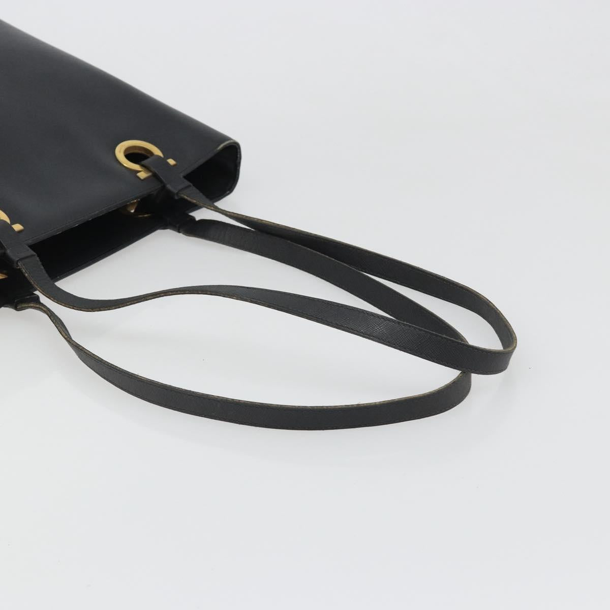 Salvatore Ferragamo Gancini Tote Bag Leather Black Gold Auth 187416