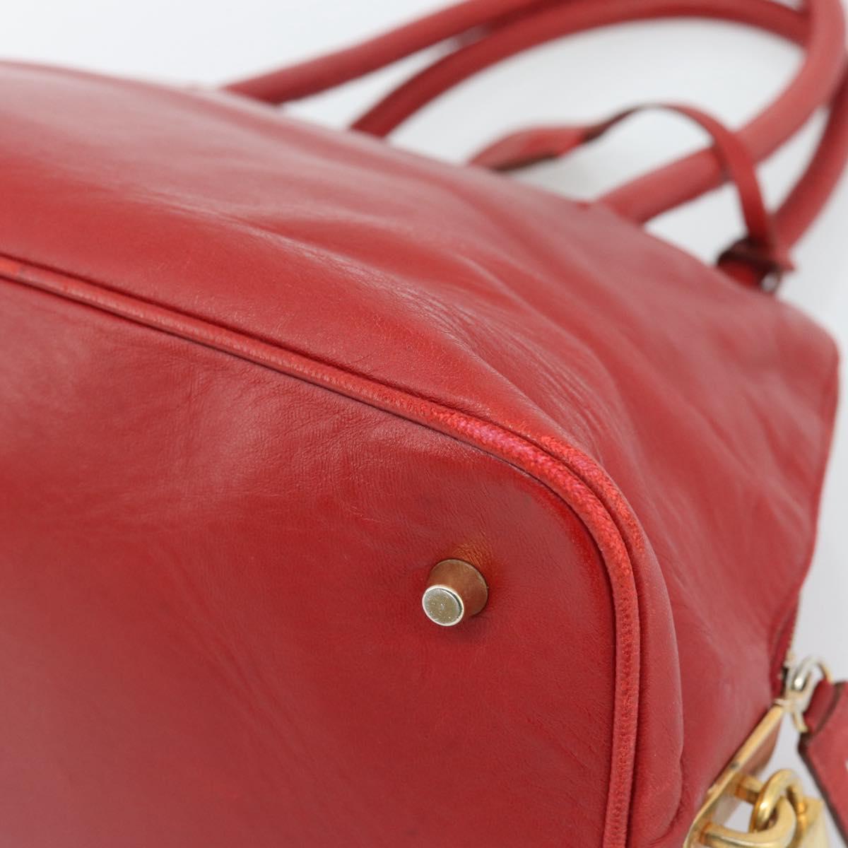 PRADA Hand Bag Leather Red Gold Auth 187417A
