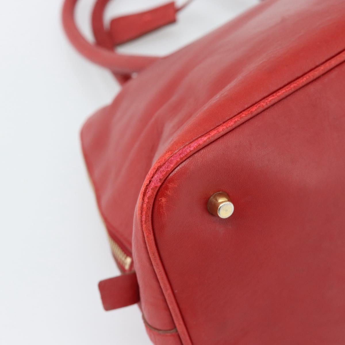 PRADA Hand Bag Leather Red Gold Auth 187417A