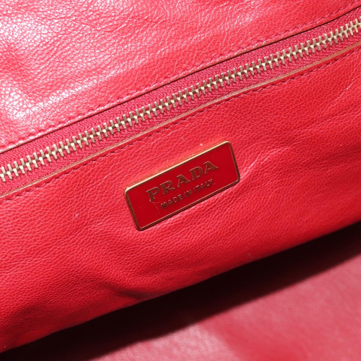 PRADA Hand Bag Leather Red Gold Auth 187417A