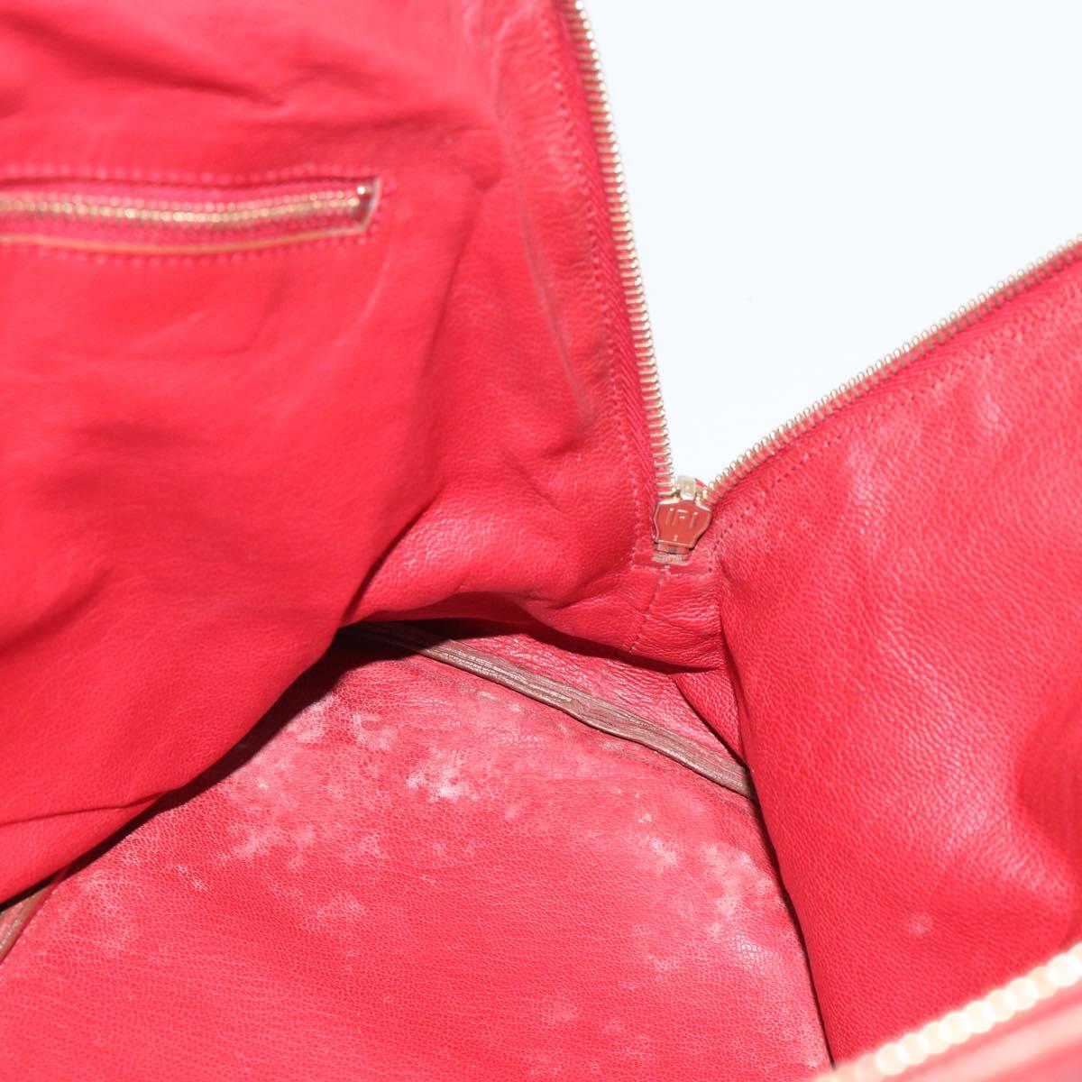 PRADA Hand Bag Leather Red Gold Auth 187417A