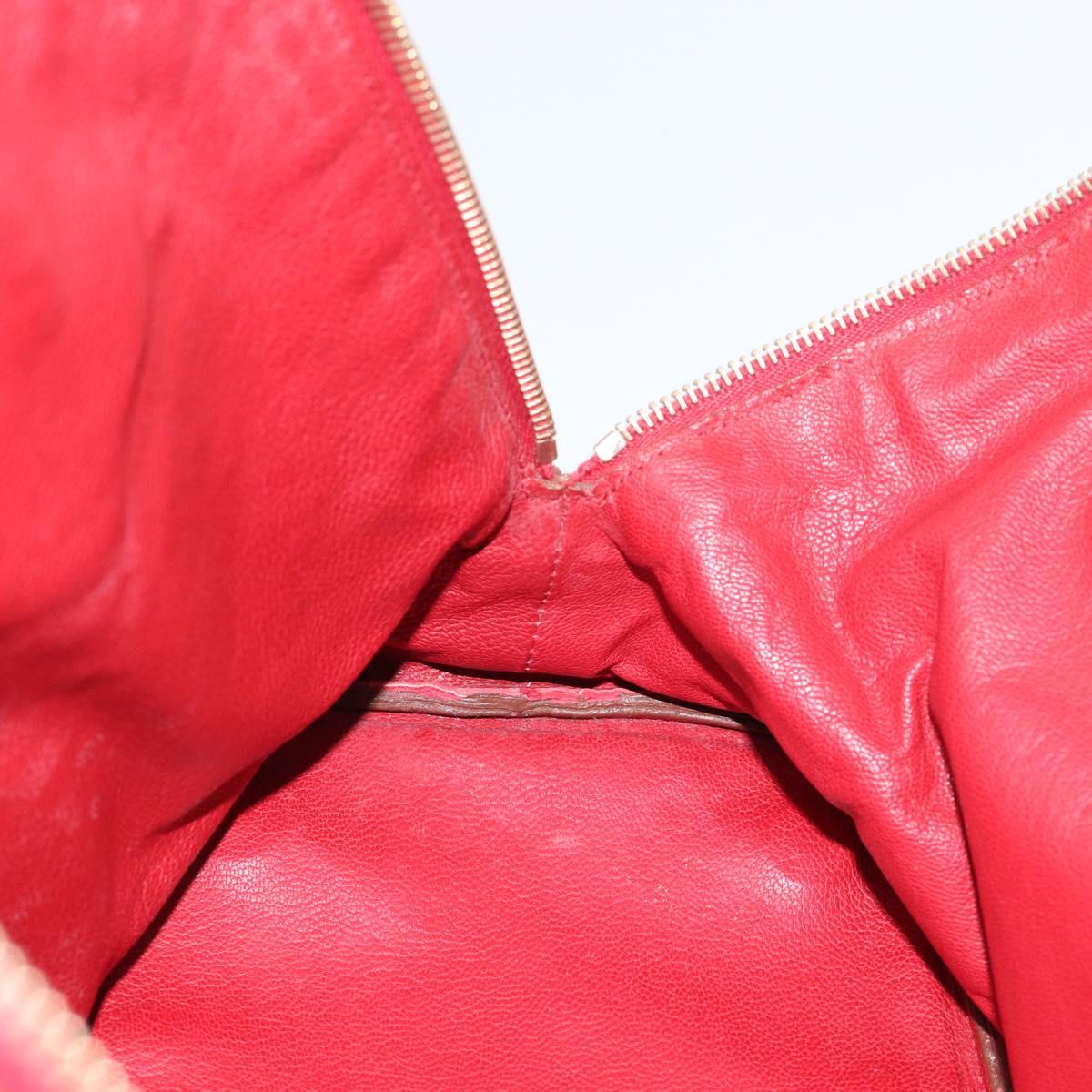 PRADA Hand Bag Leather Red Gold Auth 187417A