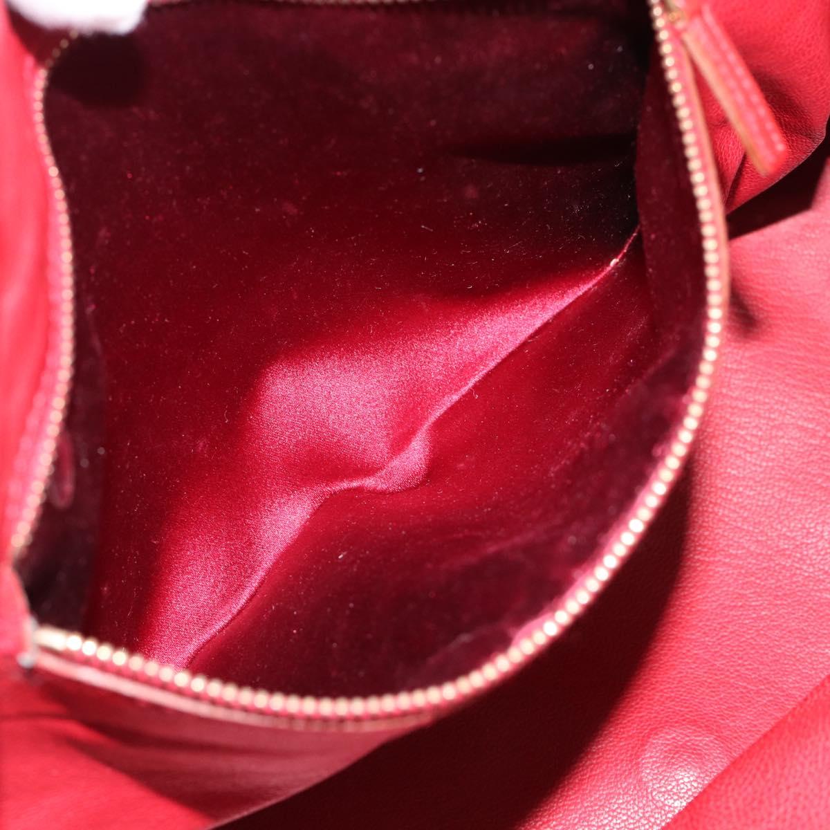 PRADA Hand Bag Leather Red Gold Auth 187417A