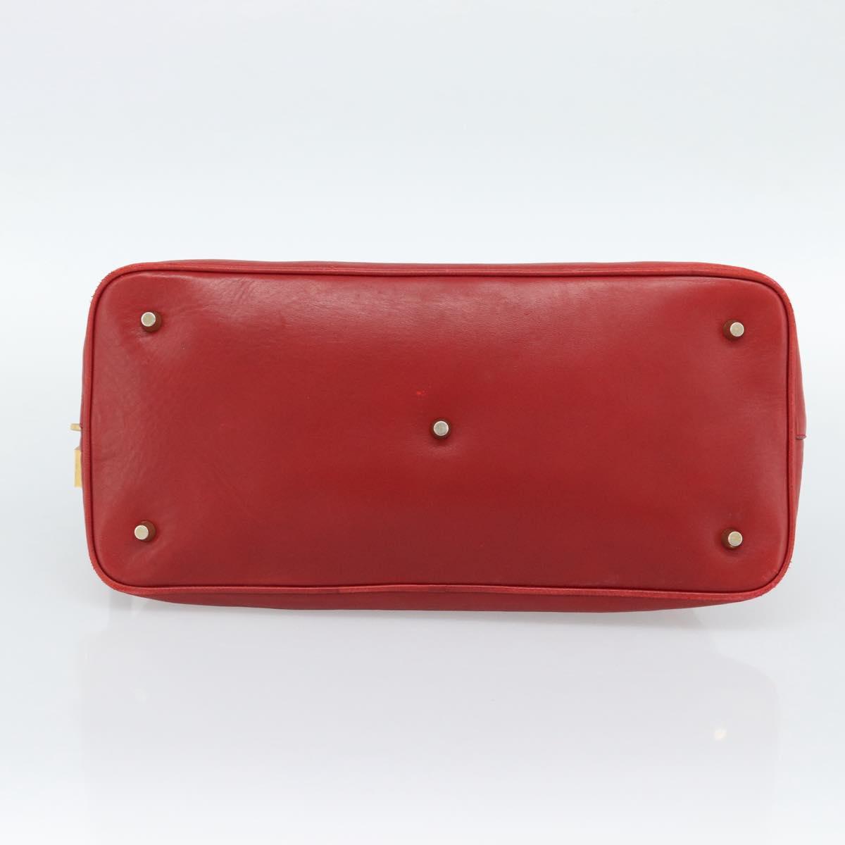 PRADA Hand Bag Leather Red Gold Auth 187417A
