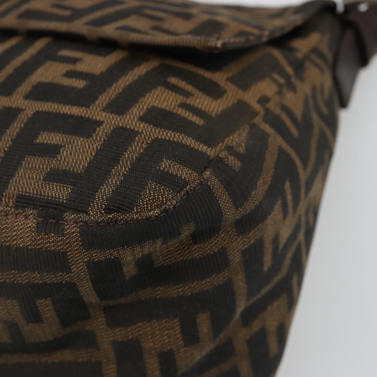 FENDI Zucca Canvas Mamma Baguette Shoulder Bag Black Silver Brown Auth 187420V