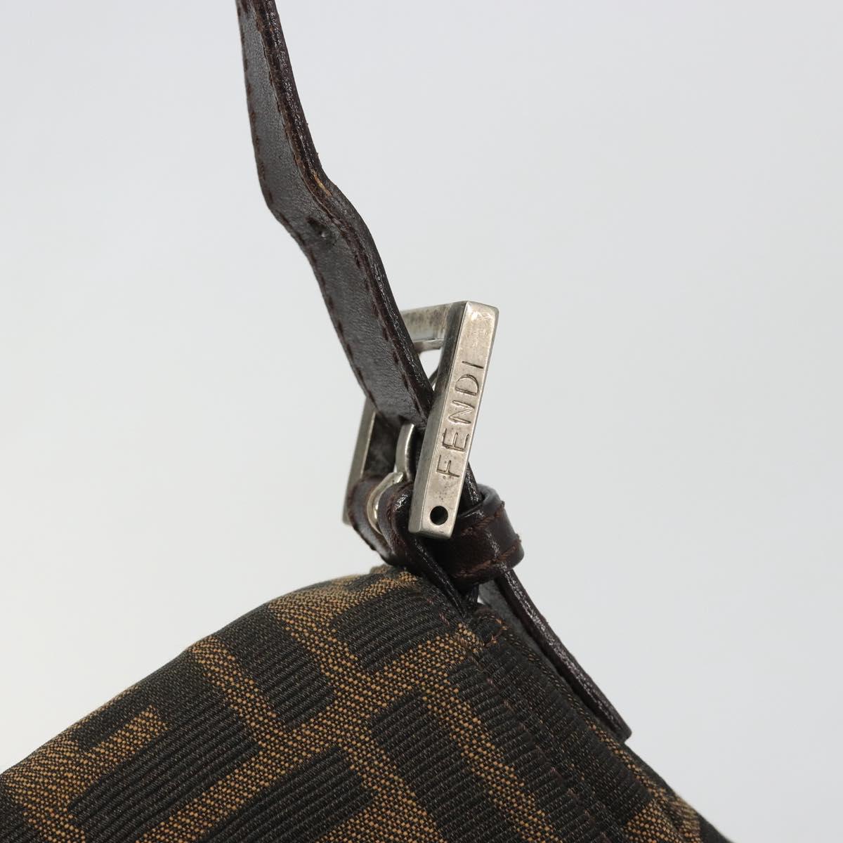 FENDI Zucca Canvas Mamma Baguette Shoulder Bag Black Silver Brown Auth 187420V