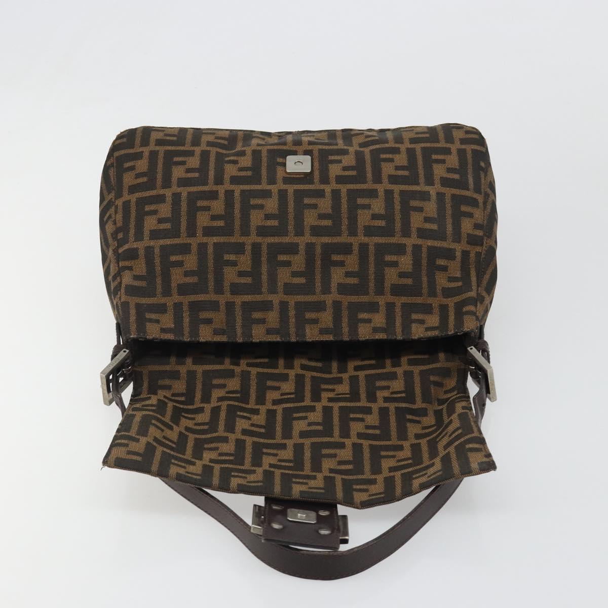 FENDI Zucca Canvas Mamma Baguette Shoulder Bag Black Silver Brown Auth 187420V