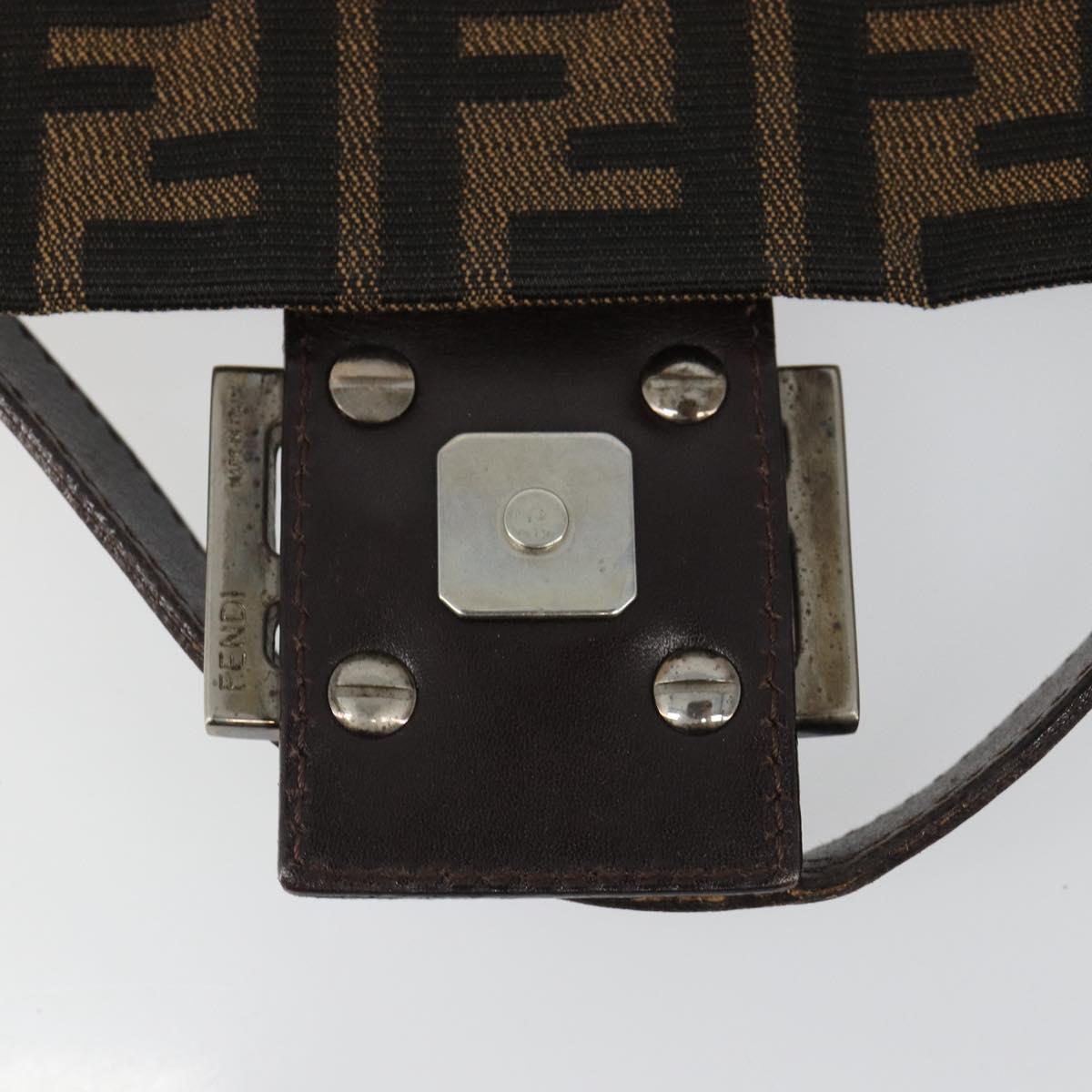FENDI Zucca Canvas Mamma Baguette Shoulder Bag Black Silver Brown Auth 187420V