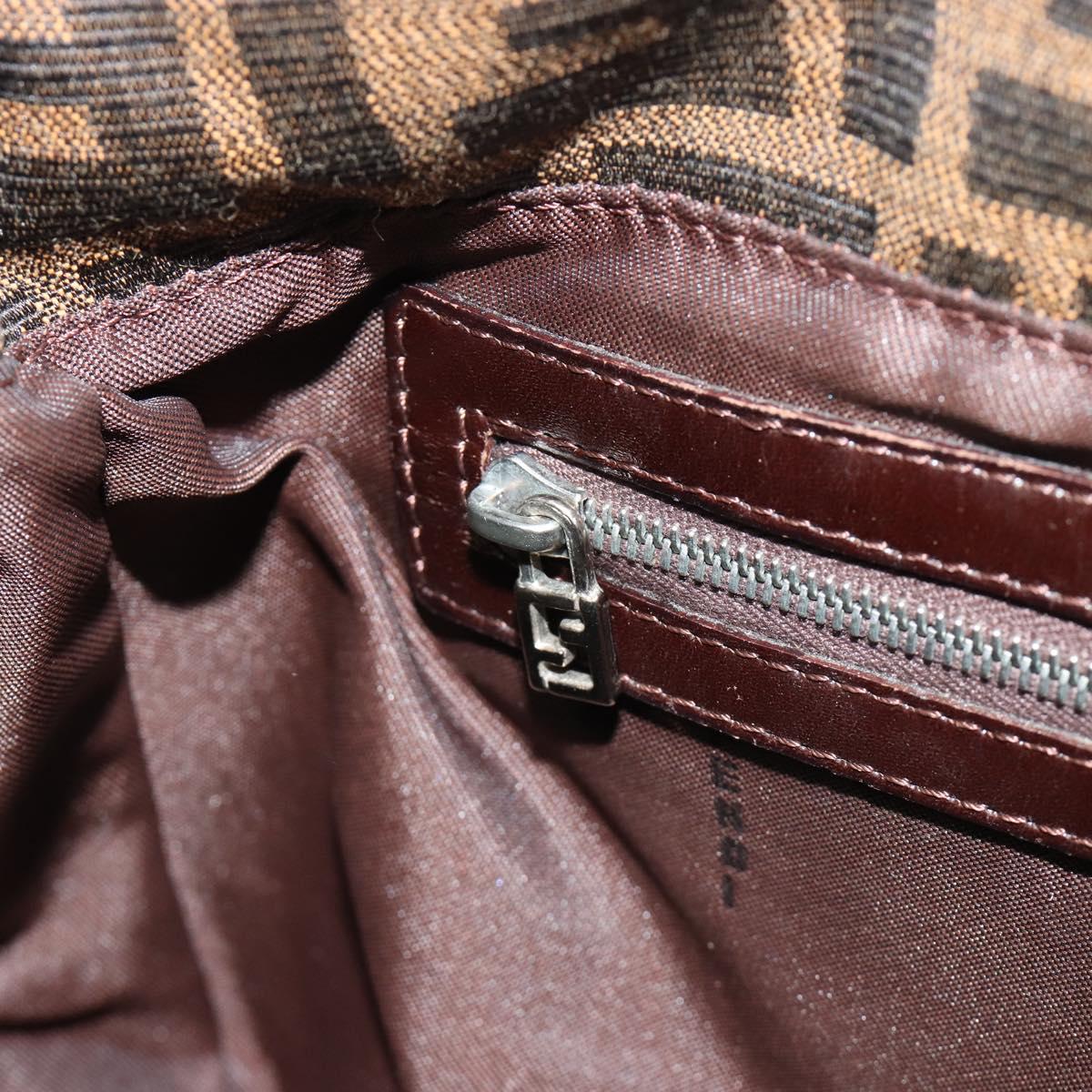 FENDI Zucca Canvas Mamma Baguette Shoulder Bag Black Silver Brown Auth 187420V