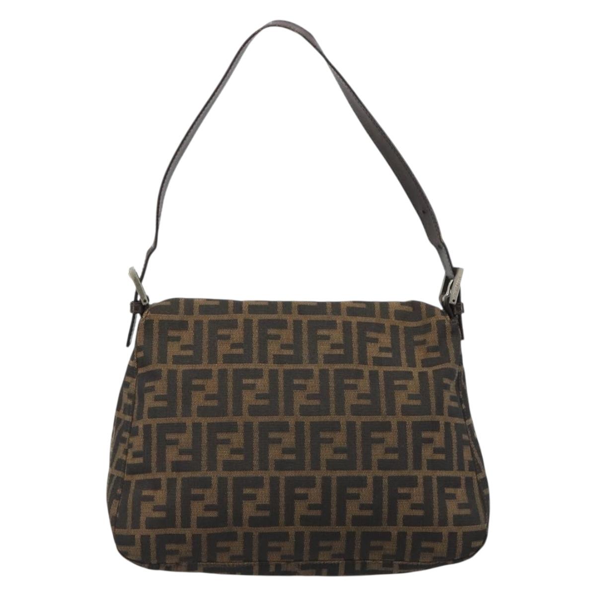 FENDI Zucca Canvas Mamma Baguette Shoulder Bag Black Silver Brown Auth 187420V