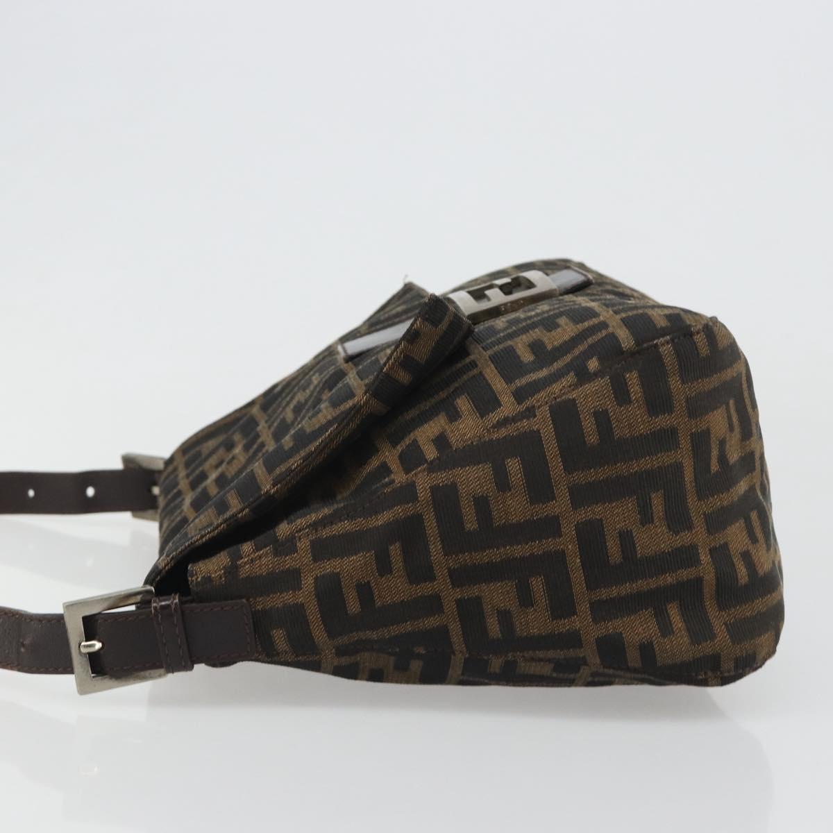 FENDI Zucca Canvas Mamma Baguette Shoulder Bag Black Silver Brown Auth 187420V
