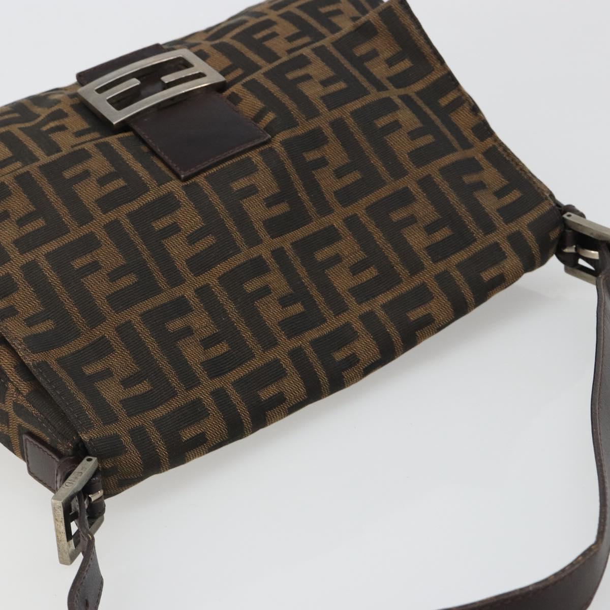 FENDI Zucca Canvas Mamma Baguette Shoulder Bag Black Silver Brown Auth 187420V