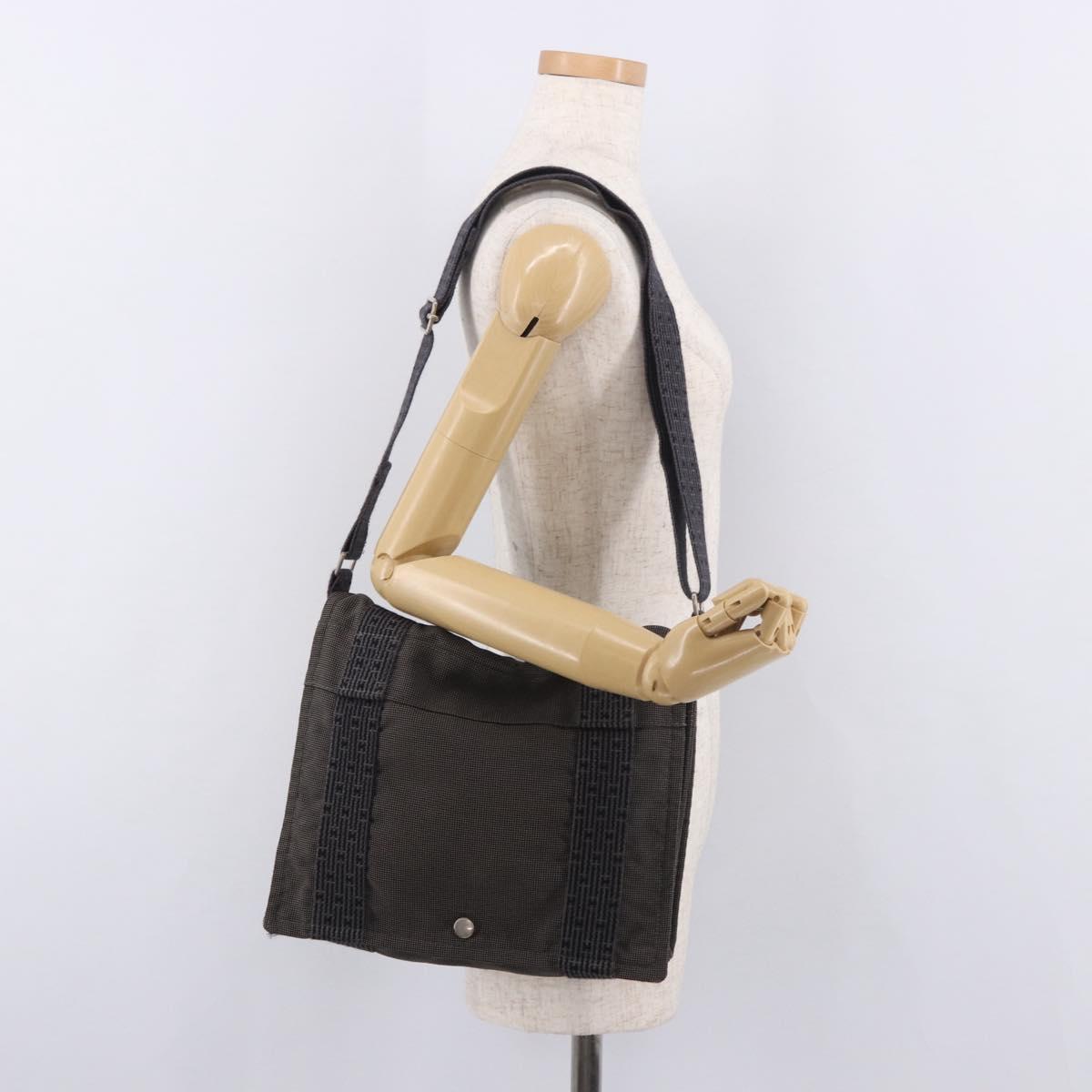 HERMES Fourre Tout Bassas PM Shoulder Bag Canvas Gray Silver Auth 187421A