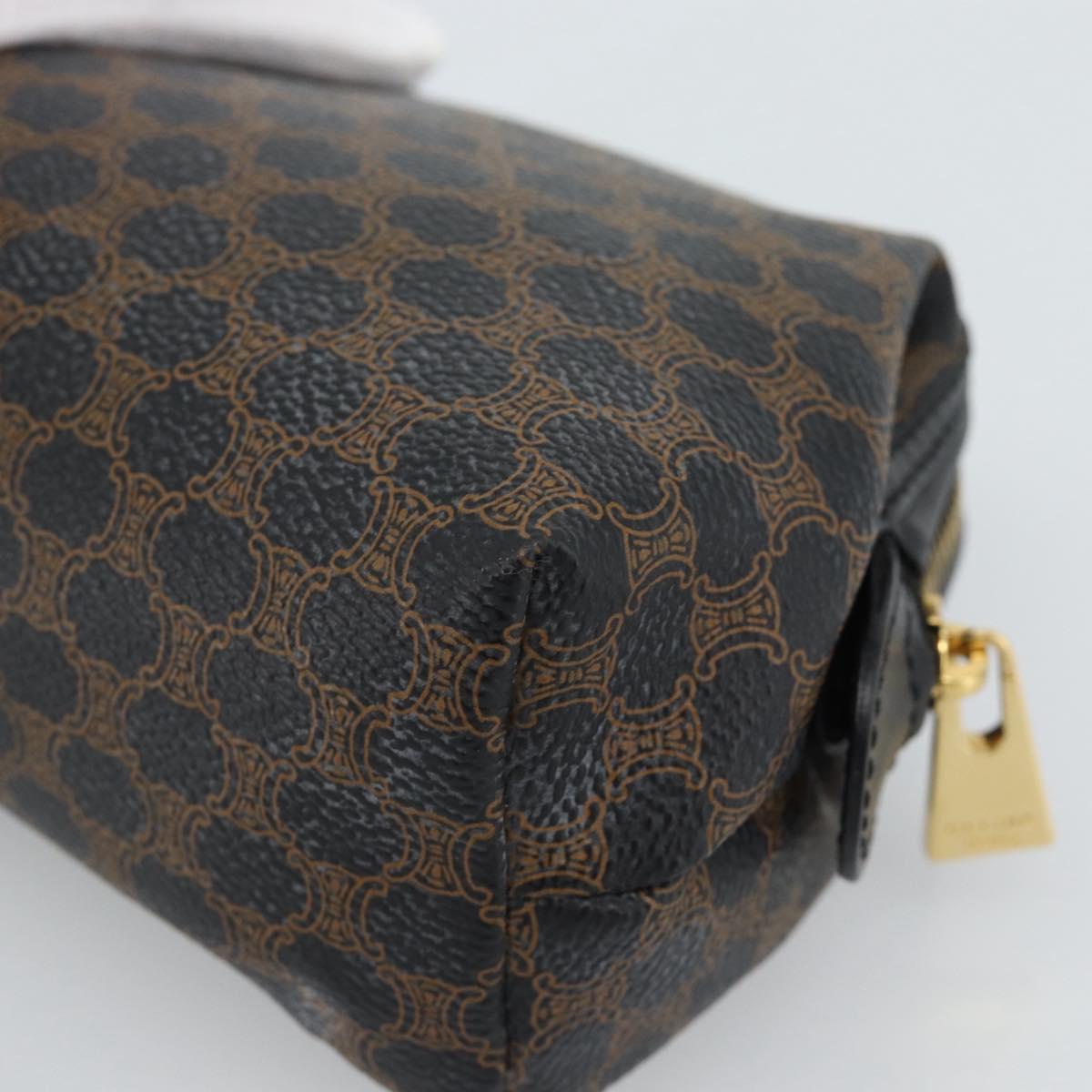 CELINE Macadam Canvas Pouch PVC Leather Black Gold Auth 187427V