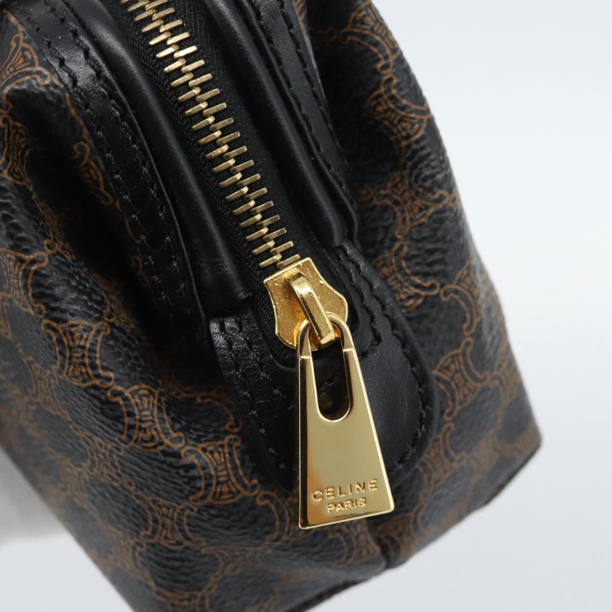 CELINE Macadam Canvas Pouch PVC Leather Black Gold Auth 187427V