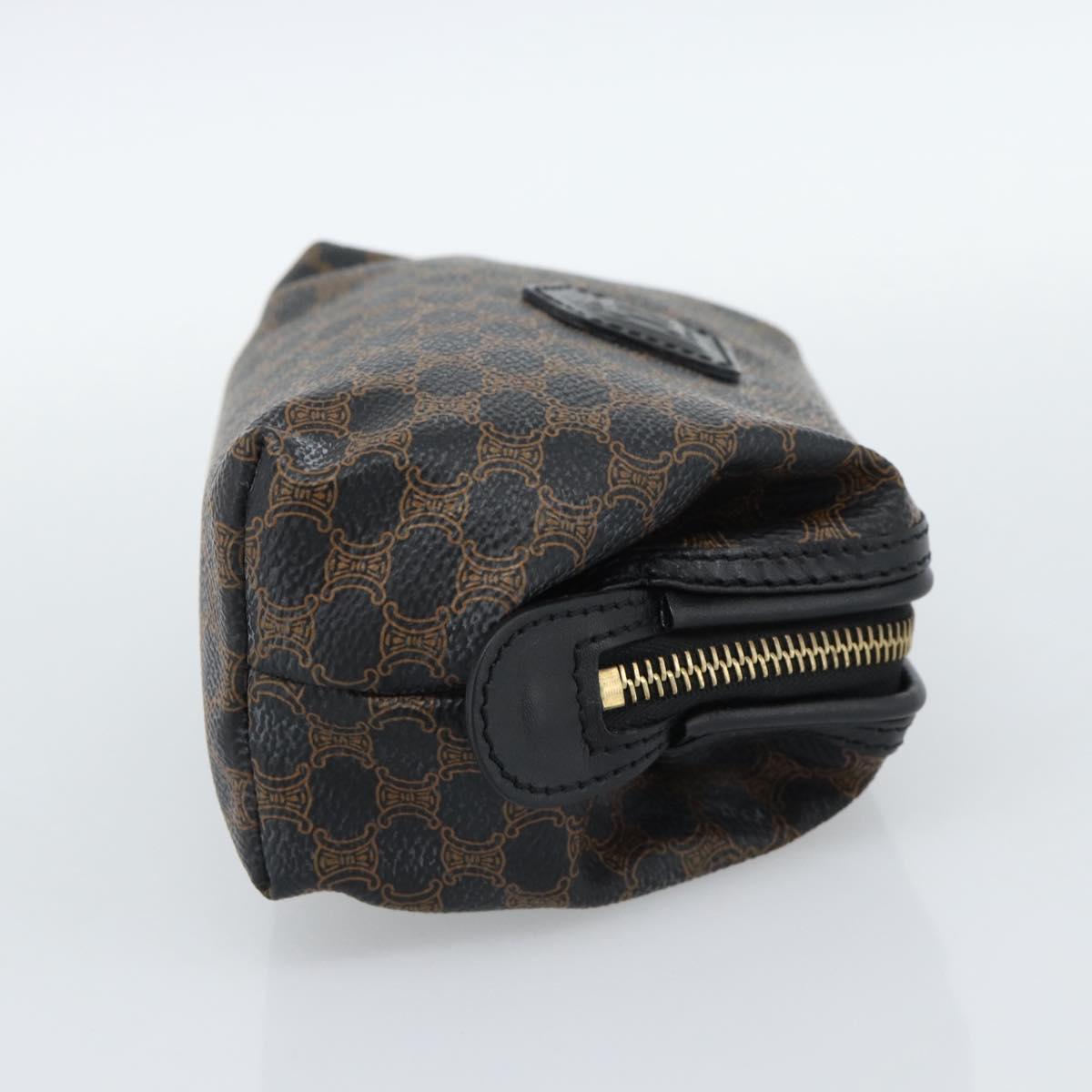 CELINE Macadam Canvas Pouch PVC Leather Black Gold Auth 187427V