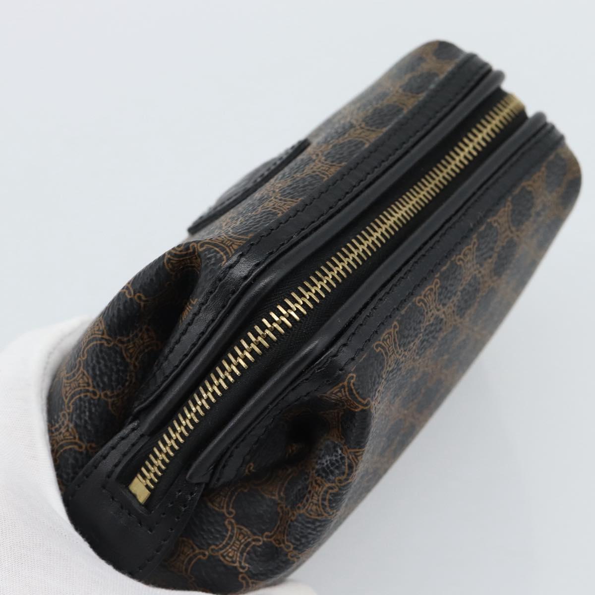CELINE Macadam Canvas Pouch PVC Leather Black Gold Auth 187427V