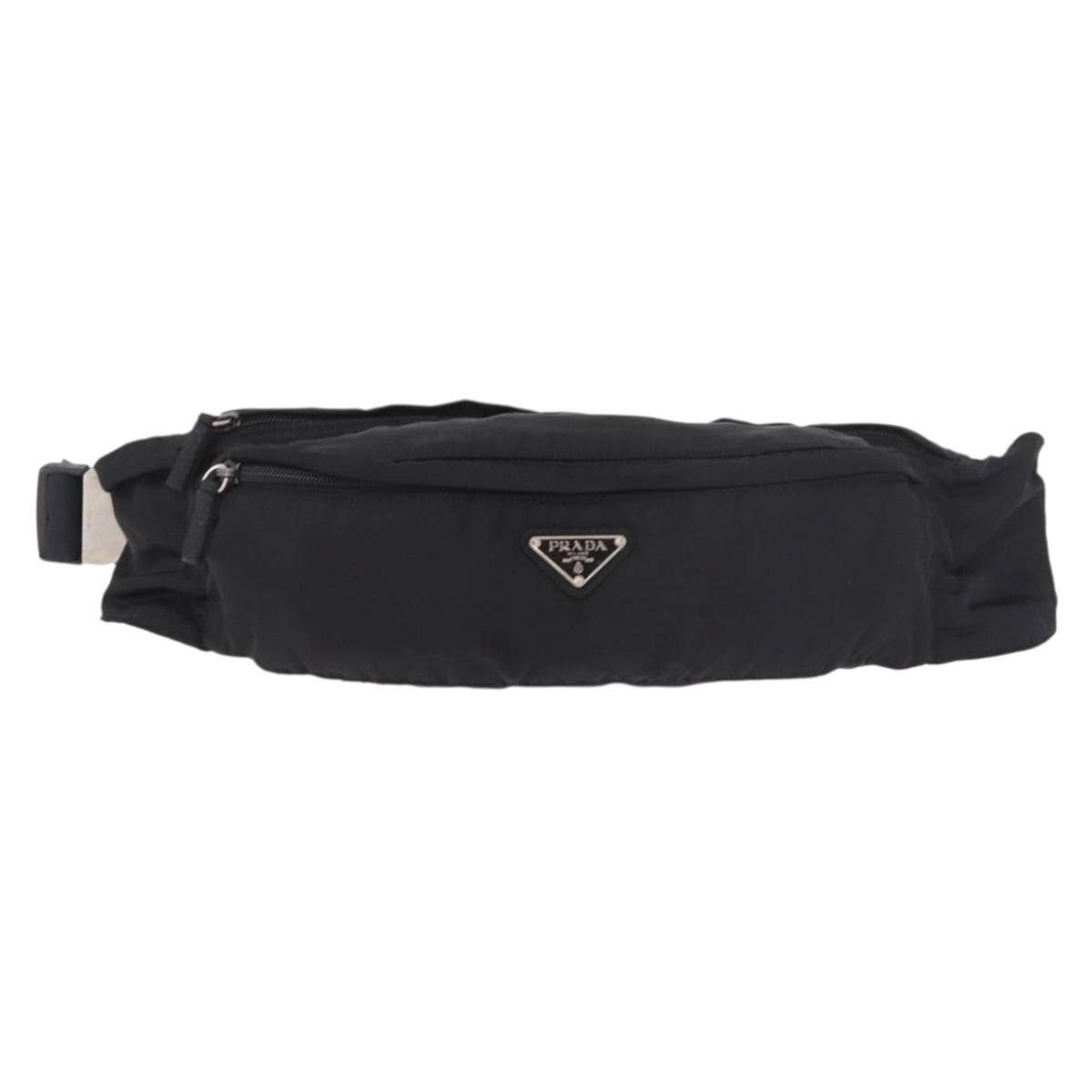 PRADA Waist bag Nylon Black Silver Auth 187430A