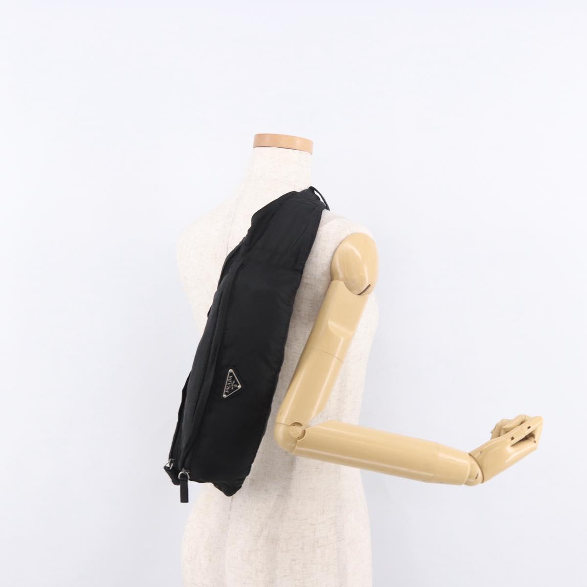 PRADA Waist bag Nylon Black Silver Auth 187430A