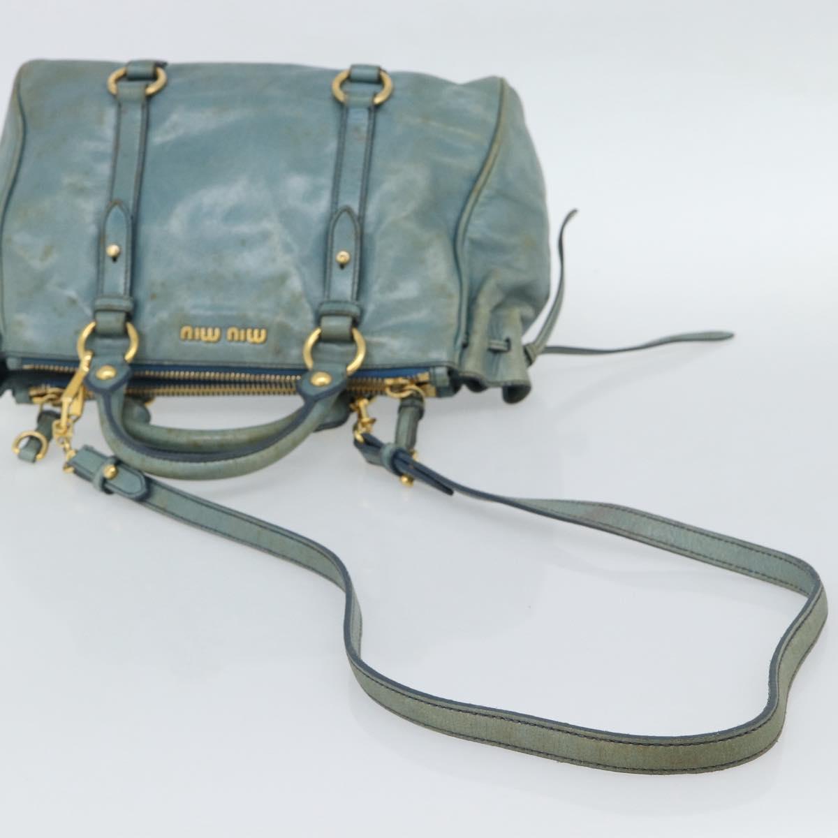 Miu Miu Hand Bag Leather 2way Light Blue Gold Auth 187433