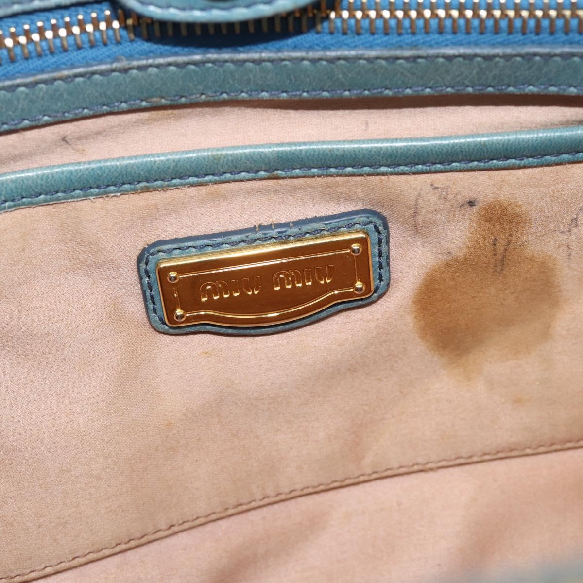 Miu Miu Hand Bag Leather 2way Light Blue Gold Auth 187433
