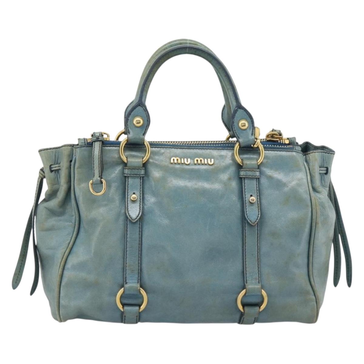 Miu Miu Hand Bag Leather 2way Light Blue Gold Auth 187433