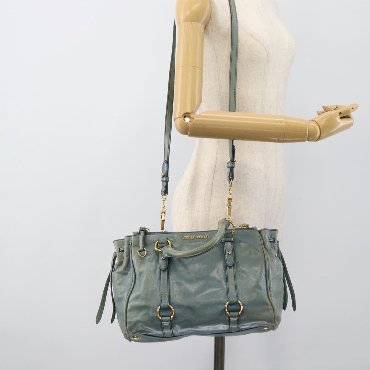 Miu Miu Hand Bag Leather 2way Light Blue Gold Auth 187433