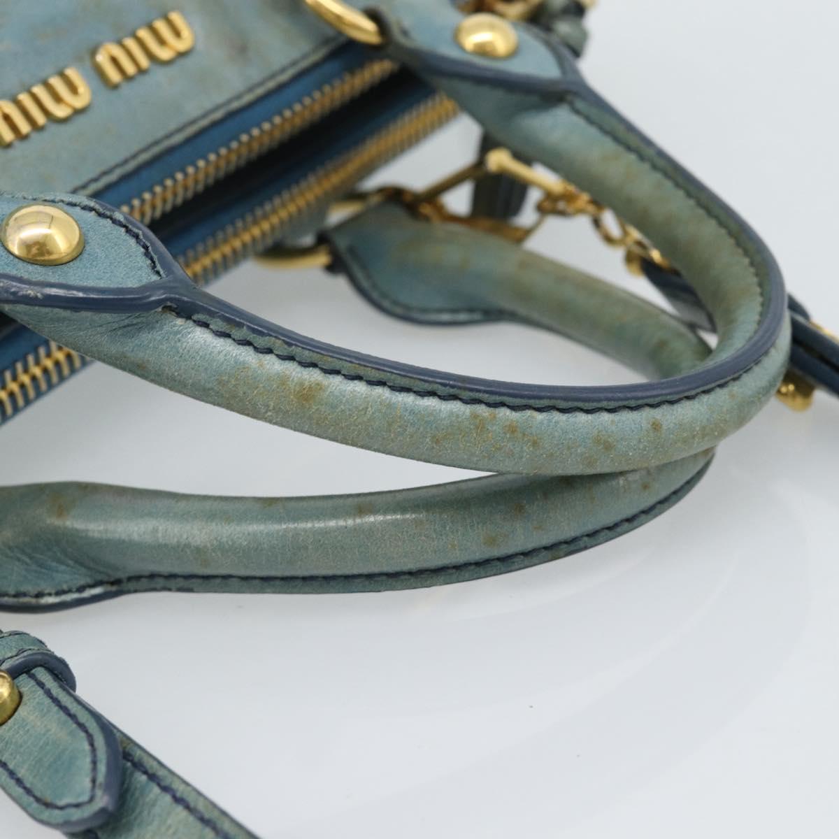 Miu Miu Hand Bag Leather 2way Light Blue Gold Auth 187433
