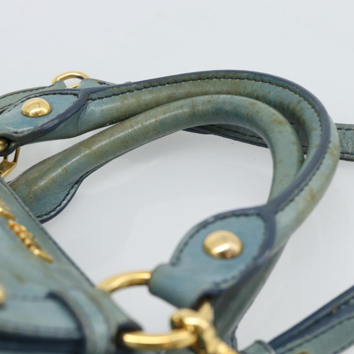 Miu Miu Hand Bag Leather 2way Light Blue Gold Auth 187433