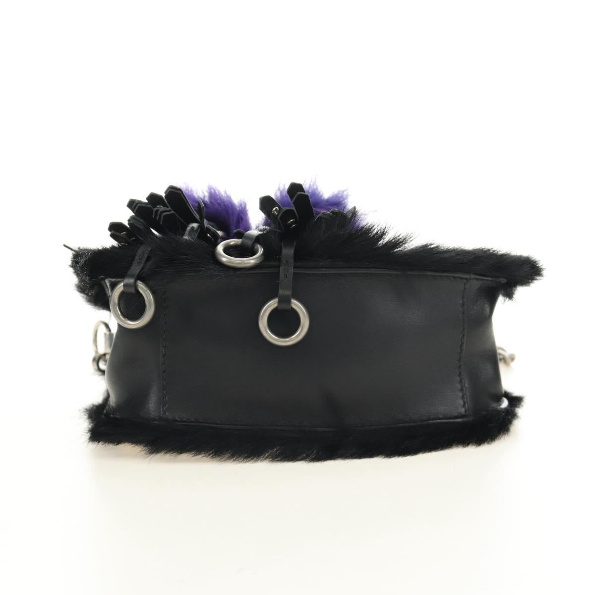 PRADA Chain Shoulder Bag Fur Black Silver Auth 187435SAM
