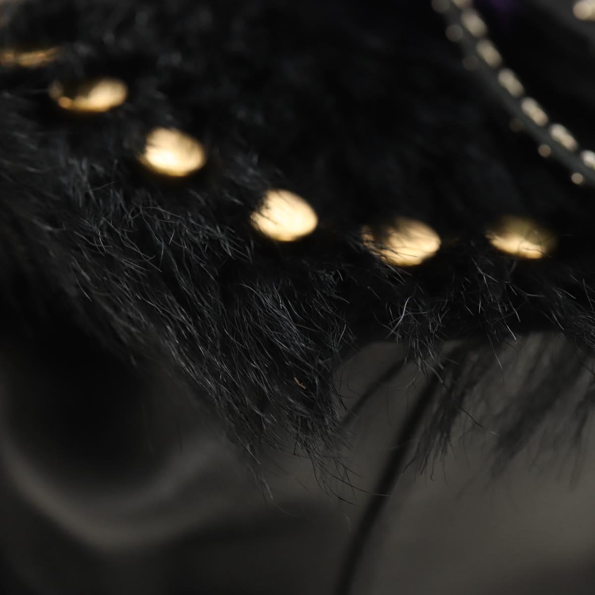 PRADA Chain Shoulder Bag Fur Black Silver Auth 187435SAM