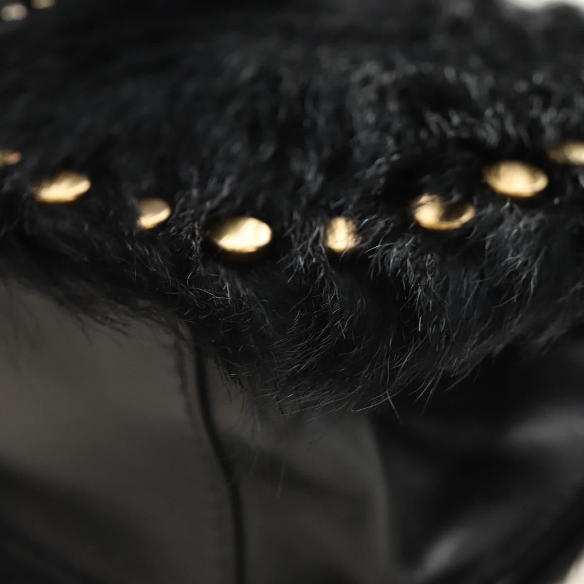 PRADA Chain Shoulder Bag Fur Black Silver Auth 187435SAM