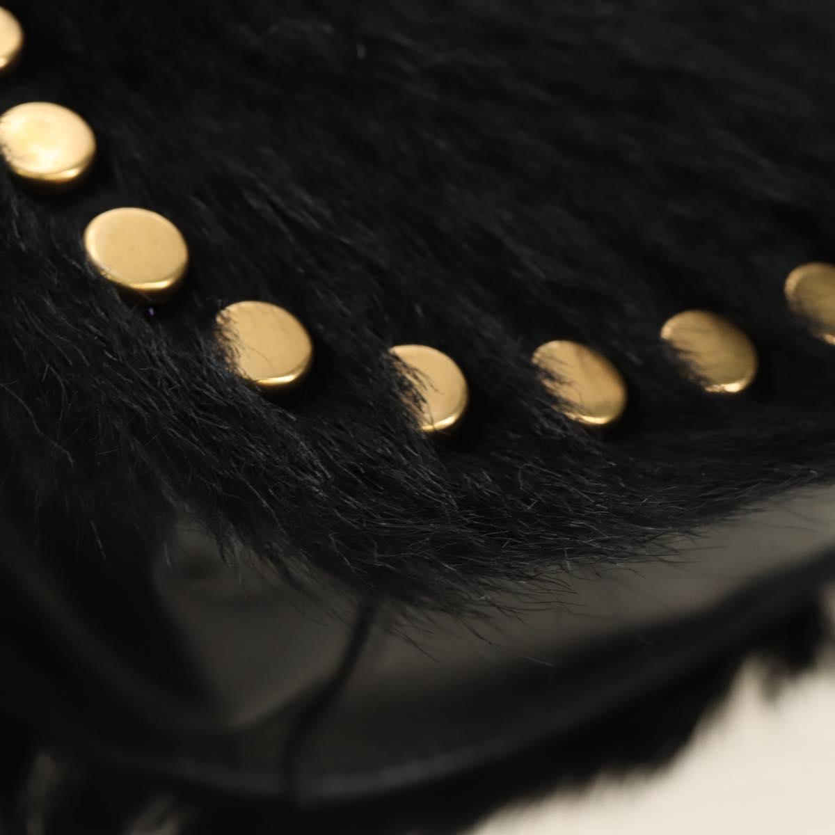 PRADA Chain Shoulder Bag Fur Black Silver Auth 187435SAM