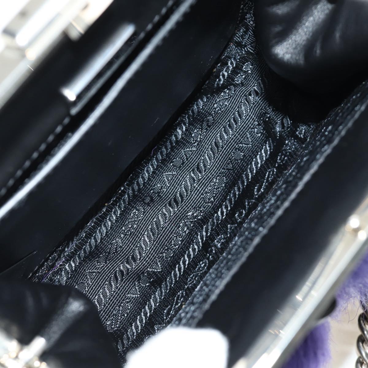 PRADA Chain Shoulder Bag Fur Black Silver Auth 187435SAM
