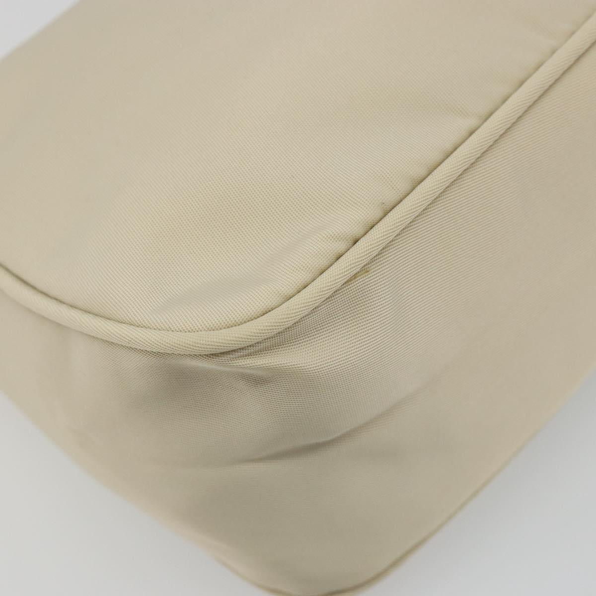 PRADA Hand Pouch Hand Bag Nylon Ivory Silver Auth 187440A