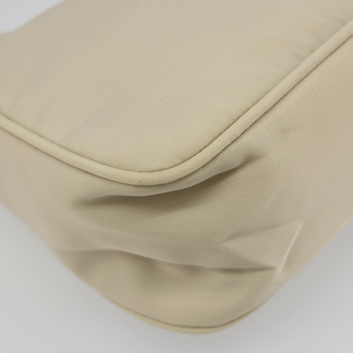 PRADA Hand Pouch Hand Bag Nylon Ivory Silver Auth 187440A