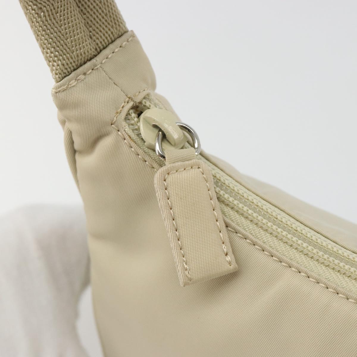 PRADA Hand Pouch Hand Bag Nylon Ivory Silver Auth 187440A