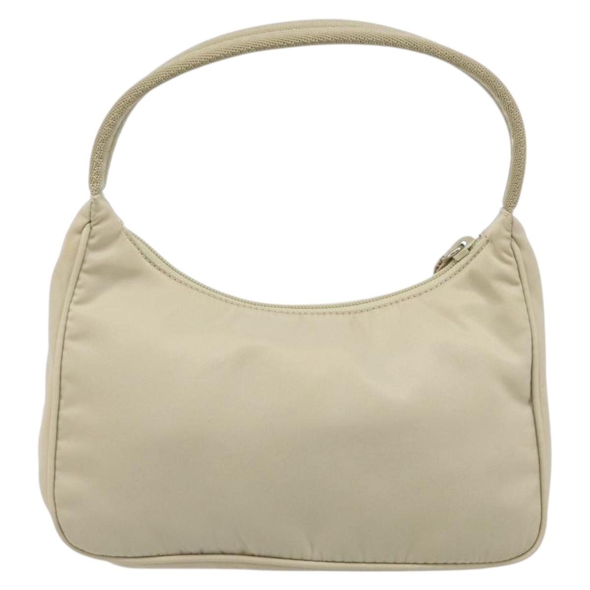 PRADA Hand Pouch Hand Bag Nylon Ivory Silver Auth 187440A
