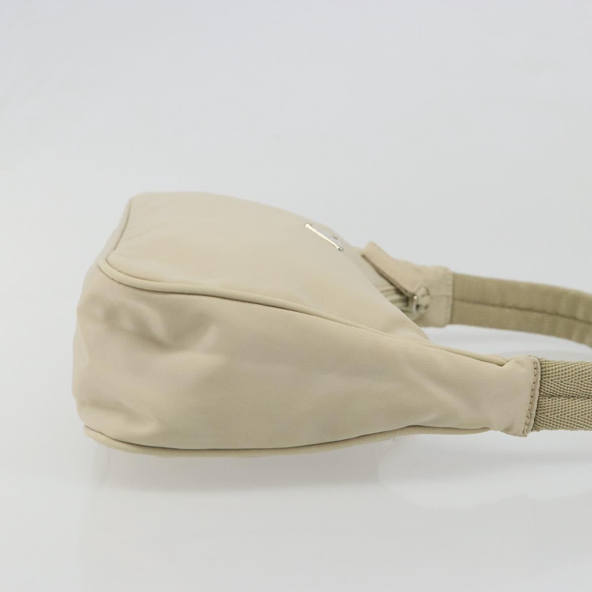 PRADA Hand Pouch Hand Bag Nylon Ivory Silver Auth 187440A