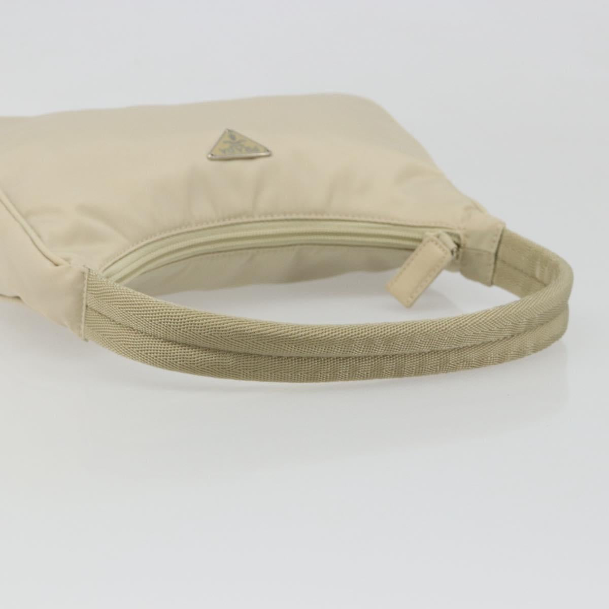 PRADA Hand Pouch Hand Bag Nylon Ivory Silver Auth 187440A