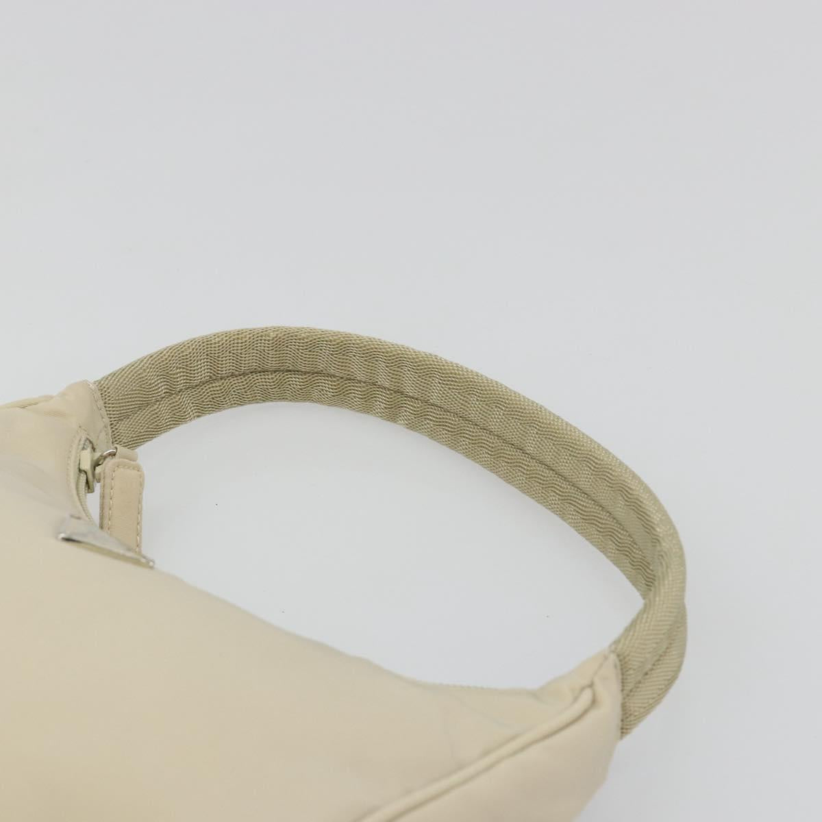 PRADA Hand Pouch Hand Bag Nylon Ivory Silver Auth 187440A