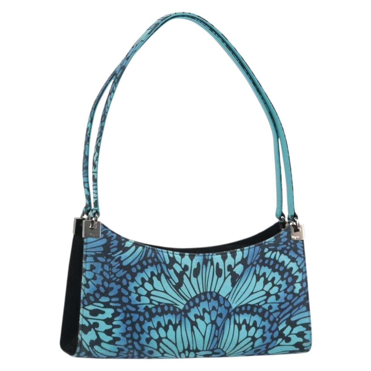 Salvatore Ferragamo Shoulder Bag Suede Blue Silver Auth 187443V