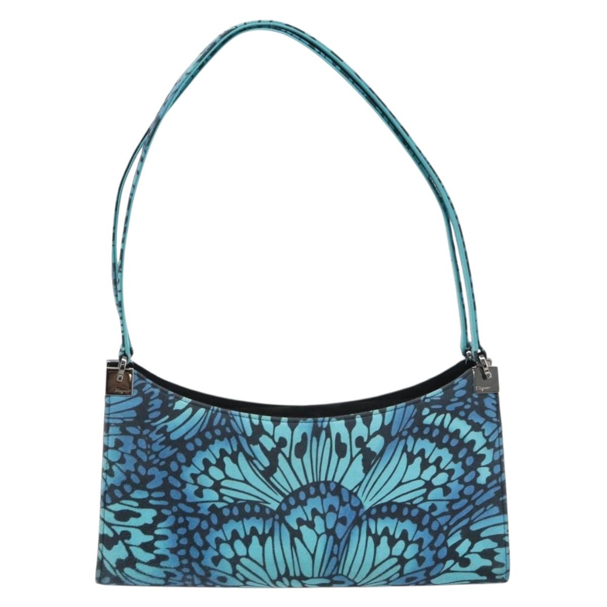 Salvatore Ferragamo Shoulder Bag Suede Blue Silver Auth 187443V