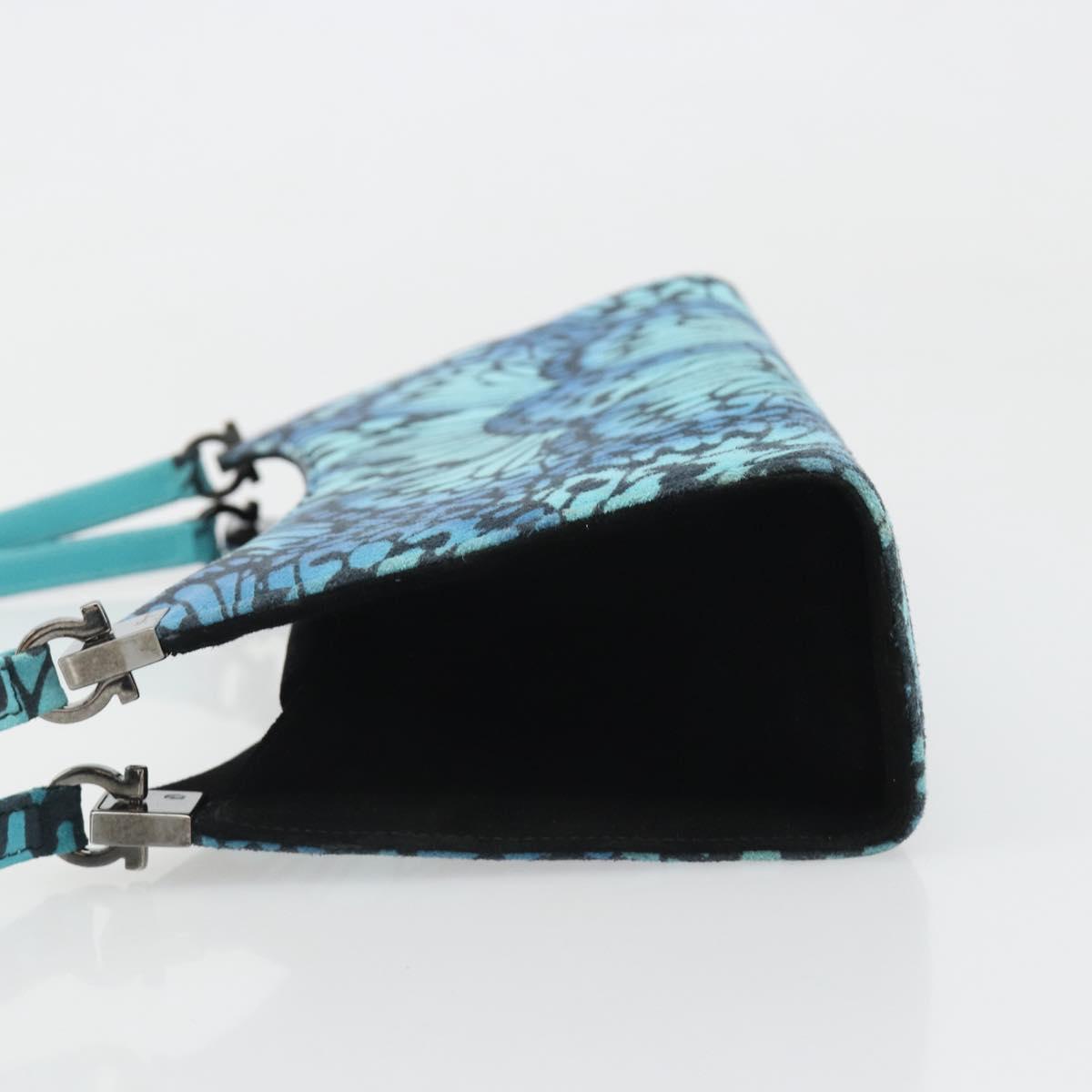 Salvatore Ferragamo Shoulder Bag Suede Blue Silver Auth 187443V