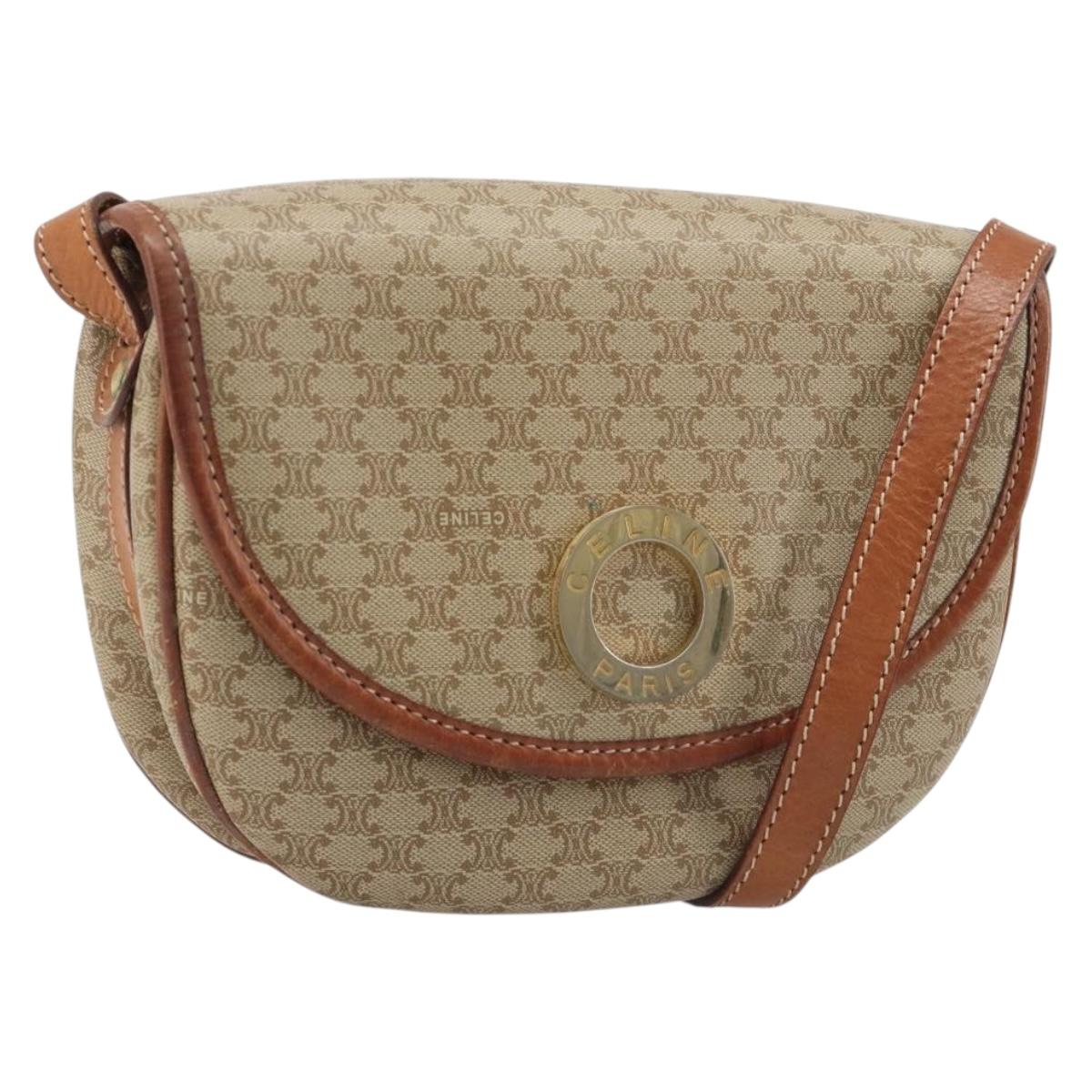 CELINE Macadam Canvas Shoulder Bag PVC Beige Gold Auth 187444A