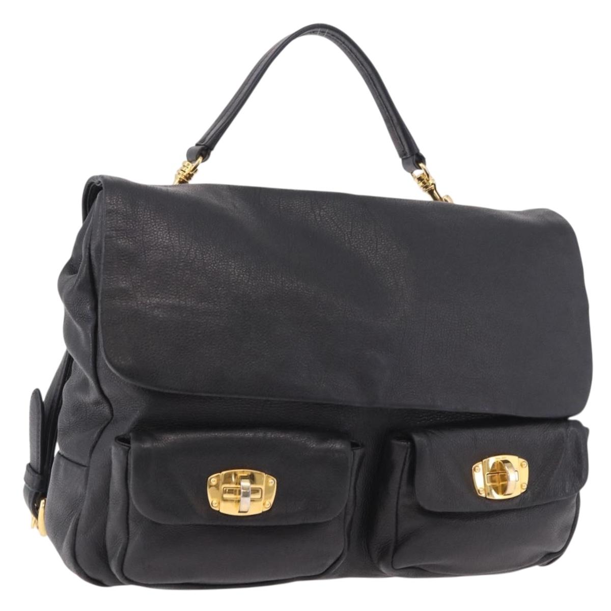 Miu Miu Shoulder Bag Leather 2way Black Gold Auth 187448V