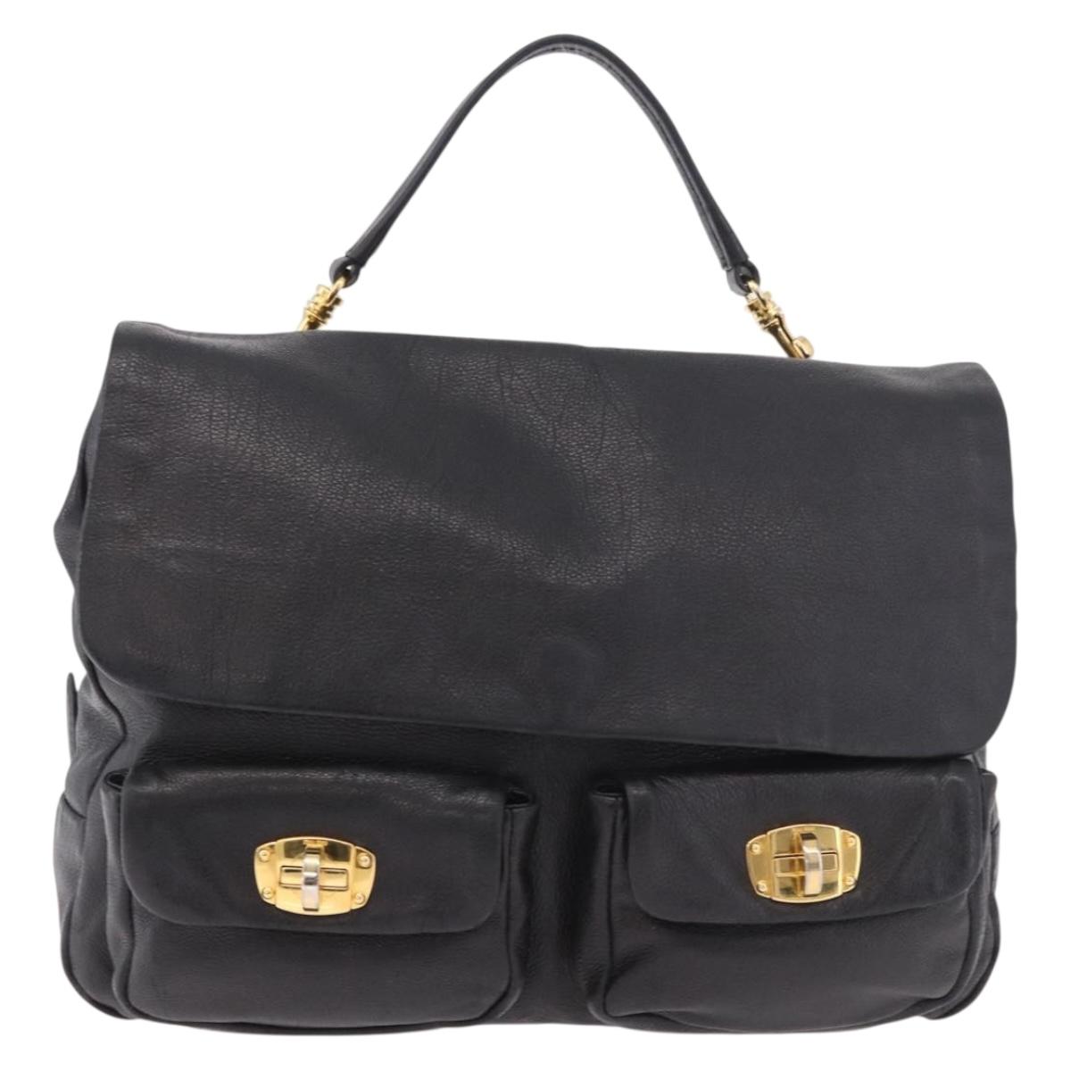 Miu Miu Shoulder Bag Leather 2way Black Gold Auth 187448V